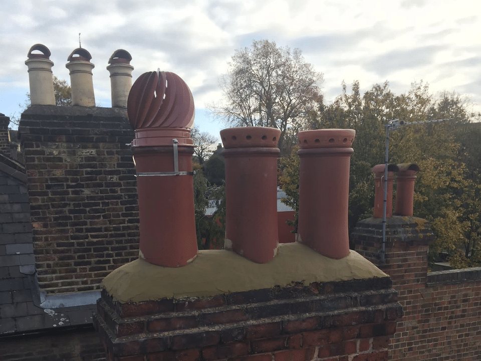 Chimney stack with new pots and flaunching